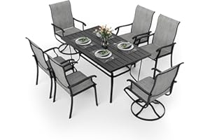 Pamapic 7 Pieces Patio Dining Set, Outdoor Dining Set for Garden Backyard Poolside Deck,Outdoor Table and Chairs Set with 4 Textilene Swivel Chairs ＆ 2 Regular Chairs,Gray