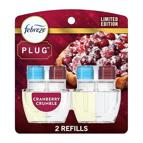 Febreze Plug In Air Freshener, Odor-Fighting Scented Oil Refill, Air Fresheners for Home and Bathroom and Kitchen, Long Lasting for Strong Odors, Cranberry Crumble Scent, 0.87oz Refills, 2 Count
