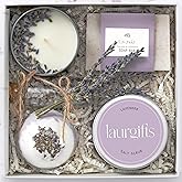 Lavender Spa Gift Box for Women – Small Candle Set with Bath Gifts, Relaxing Self Care Spa Set, Birthday Basket for Women, Mom & New Mom