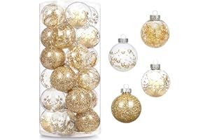 AMS 2.36"/24ct Shatterproof Clear Plastic Christmas Ball Ornaments Decorative Xmas Balls Baubles Set with Stuffed Delicate De