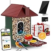 Smart Bird Feeder with Camera,5200mAh Battery with Solar Panel, 4K Native Resolution Live View, AI Species Identification, Auto Capture & Instant Arrival Alert, Ideal Gift for Bird Lovers (Red Green)