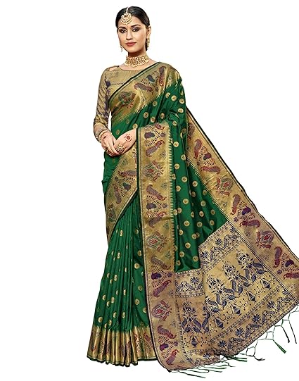 Women'S Poly Silk Jacquard Paithani Saree With Blouse Piece