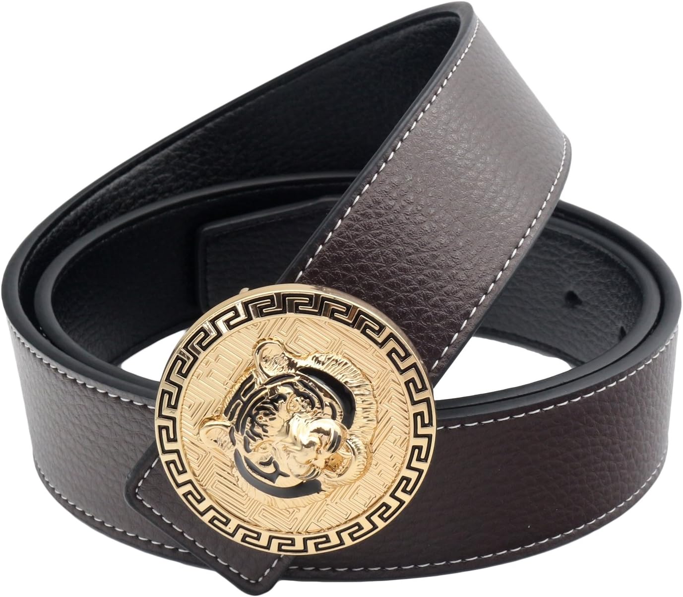 QHA Mens Designer Stitched Genuine Leather Belt With Buckle