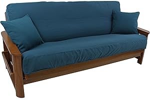 Blazing Needles Solid Twill 8" to 9" Futon Cover Set with 2 Throw Pillows (Set of 3), Full, Natural
