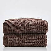 Douceur Brown Throw Blanket for Bed, Soft Chunky Cable Knit Throw Blanket, Classic Fisherman's Rib Stitch Pattern Throw for Living Room,60"X80"