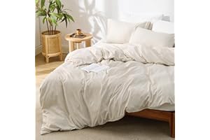 Bedsure Duvet Cover Queen Size - Soft Cationic Dyed Duvet Cover Set for Kids with Zipper Closure, 3 Pieces Bedding Set(Beige, 90"x90")