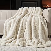 EVERGRACEHOME Ultra Soft Faux Fur Throw Blanket for Couch, Luxury Sculpted Texture Faux Rabbit Fur Blanket for Bed, Fluffy Thick Plush Warm Fuzzy Throw, 920GSM (Ivory White, 50''x60'')