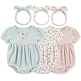 Ecojoy Newborn Baby Girl Bodysuit Suit Baby Clothes Short Sleeve 3 Outfit Bundle Mix Match
