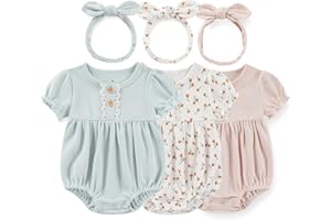 Ecojoy Newborn Baby Girl Bodysuit Suit Baby Clothes Long Sleeve/Short Sleeve 3 Outfit Bundle Mix Match