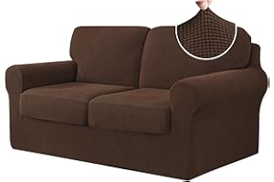 CHUN YI 5 Piece Loveseat Covers, Stretch Couch Covers for 2 Cushion Couch with Separate Backrest and Cushion Covers, Anti-Slip Washable Furniture Protector for Dogs Pets (Medium, Chocolate)