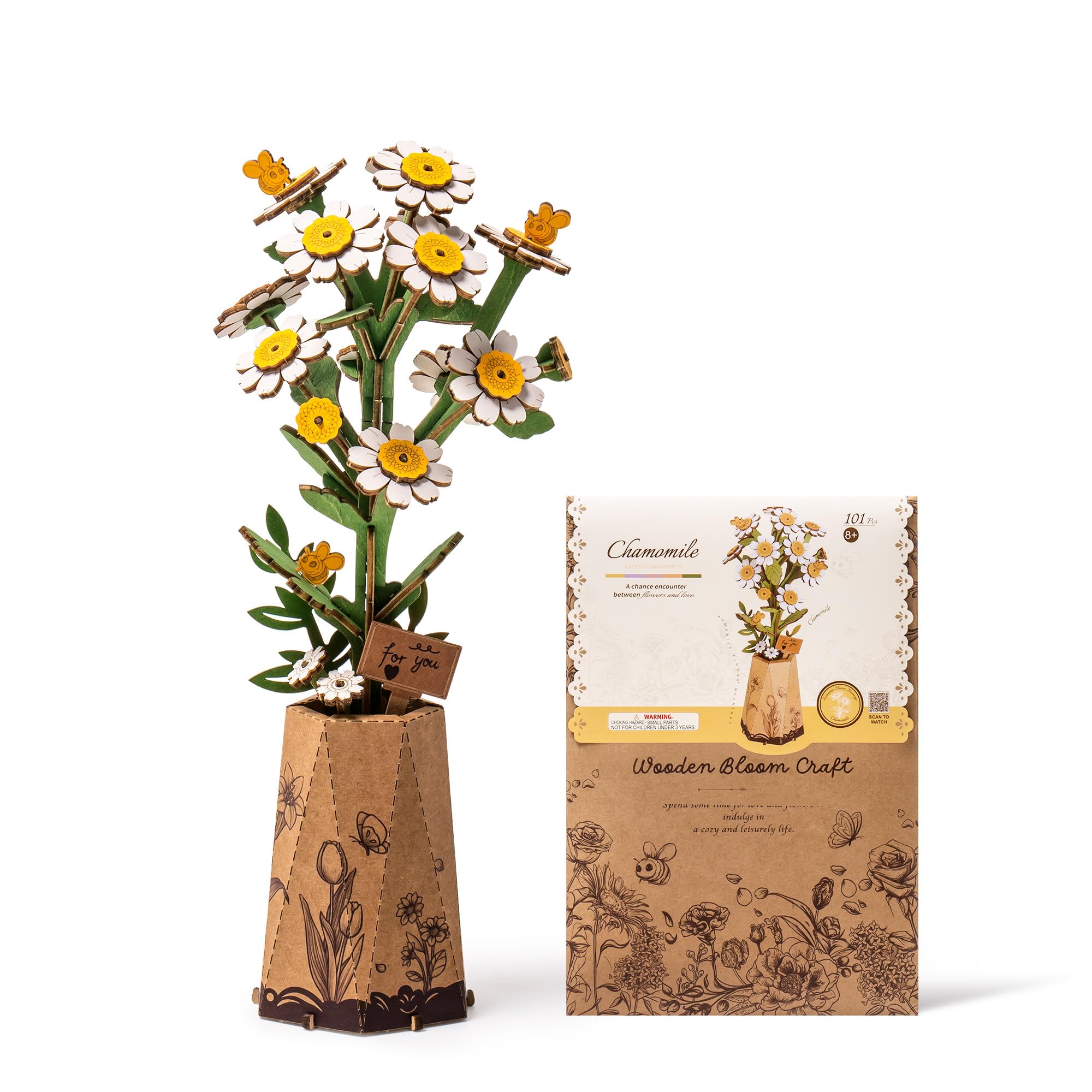 rowood 3D Puzzle DIY Wooden Flower, Artificial Flowers Model Kits to be Assembled, Craft Set for Adults, Best Home Décor and Valentine Toy Gift Kit