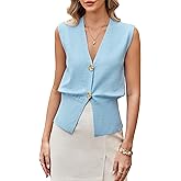 GUOLEZEEV Womens Sweater Vest Button Up V Neck Knit Vest Tops Sleeveless Cardigan Sweaters Tank Top