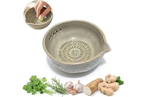 ARANZU 3-in-1 Herb Stripper Bowl with Grater, Handmade Garlic Grater and Herb Bowls Multi-Functional Kitchen Tools Herbs Stri