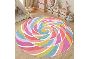 Lacomfy Kids Rug Play Mat 6Ft Round Rainbow Lollipop Girls Bedroom Carpet Large Circle Candy Classroom Rug Nursery Mat Playroom Rug for Children Cute Candyland Party Decorations