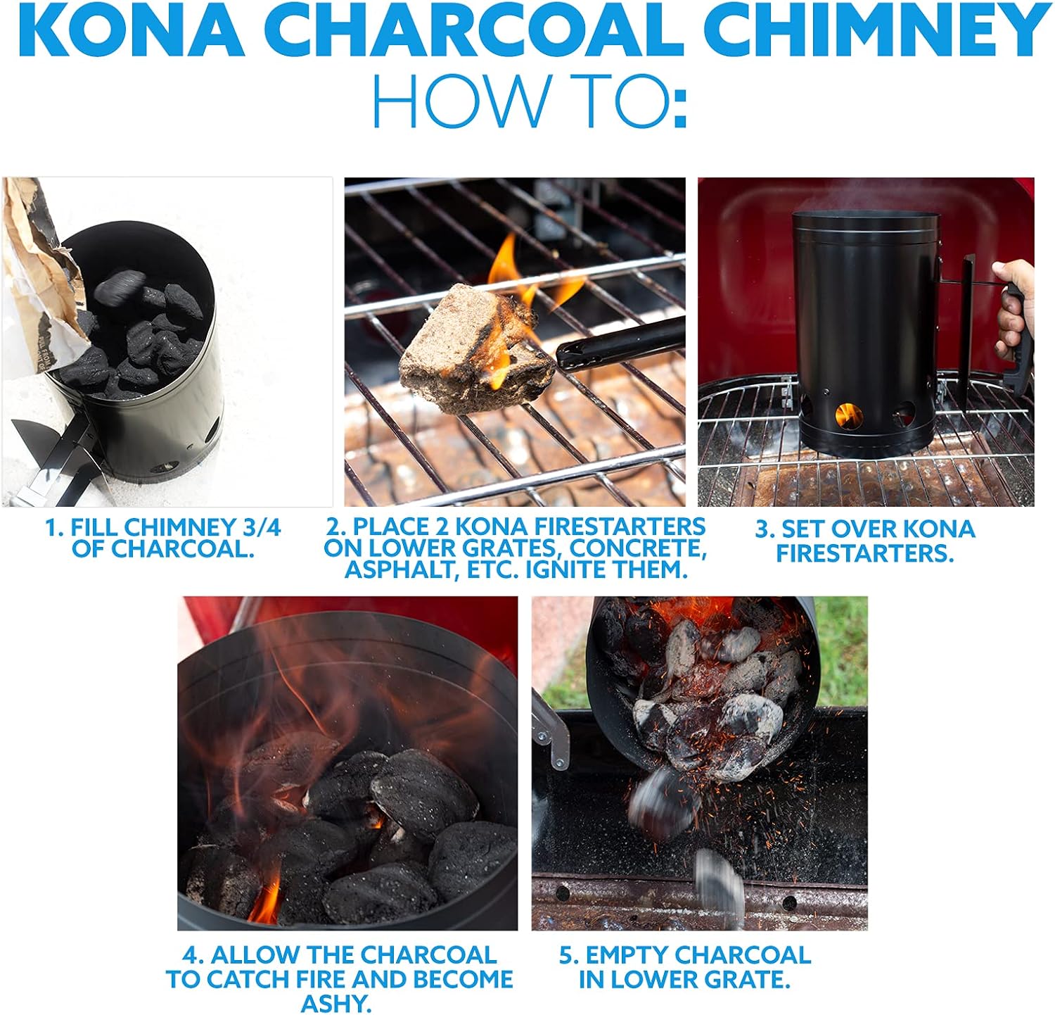 Kona Flash/Fire Charcoal Chimney Starter - 10 Minute Ready Time - for Charcoal Briquettes & Hardwood Lump Coal BBQ Grills : Garden & Outdoor