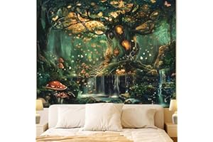Apdidl Forest Wall Tapestry for Bedroom, Nature Green Tree of Life Tapestries Wall Hanging, Fairy Tales Magical Landscape Backdrop Tapestry for Living Room Dorm Decor (51"X60")
