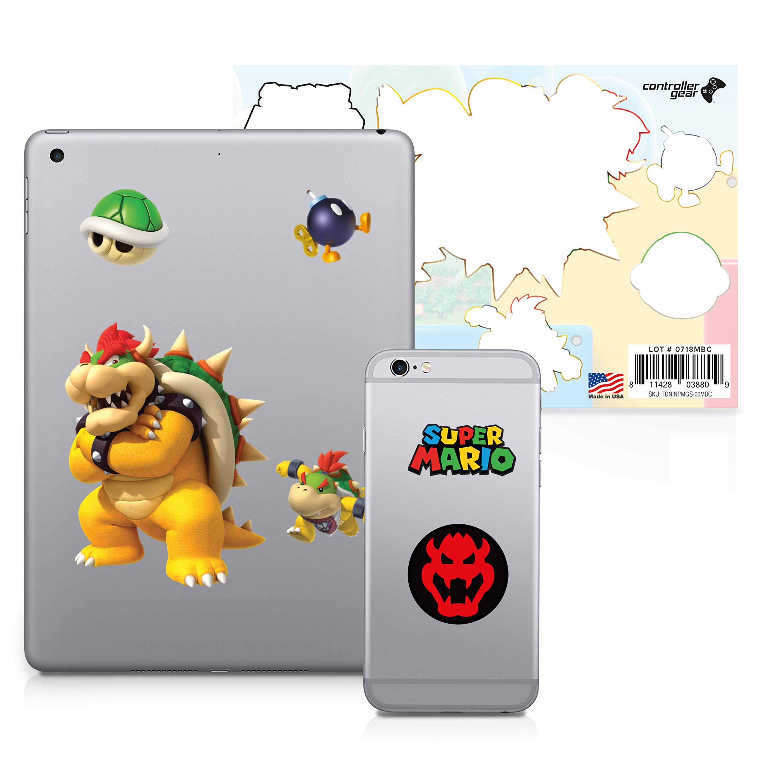 Super Mario, 6 Pack, Bowser Tech Decals, Waterproof Stickers for Phone, Laptop, Water Bottle, Skateboard, Vinyl Stickers for Boys and Girls