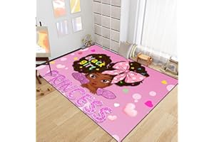 JIOSPET African American Rugs for Girls Black Girls Room Decor Rugs Princess Room Decor Carpet for Bedroom Kids Mats for Bedroom Teen Living Room Soft Floor Mats, Pink, 3'×5'