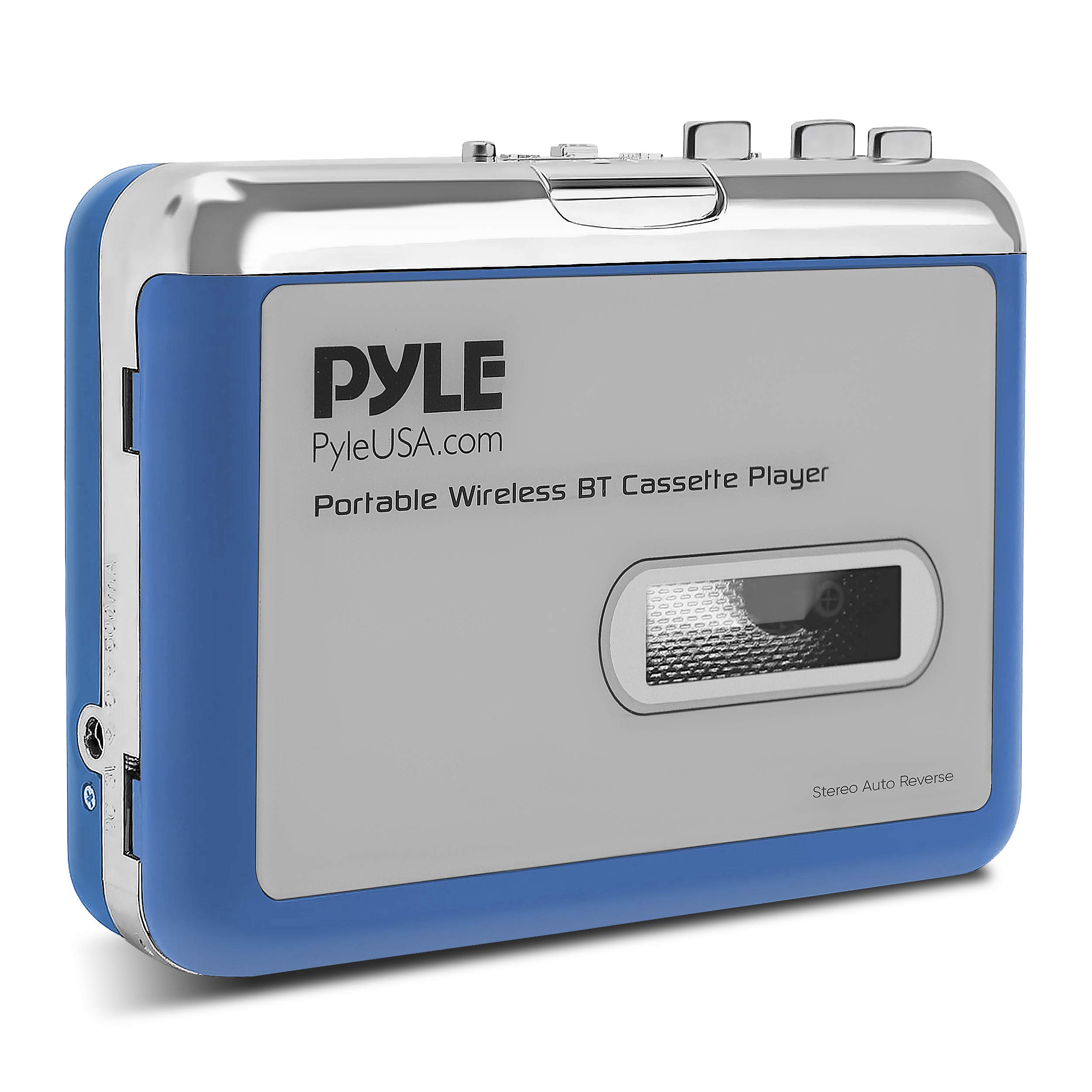 Pyle Cassette Player Bluetooth with Earphone - Tape Player Bluetooth Output to Headphone/Speaker - Includes Earphones - Bluetooth Walkman Cassette Player w/Lid Switcher, AUX Port