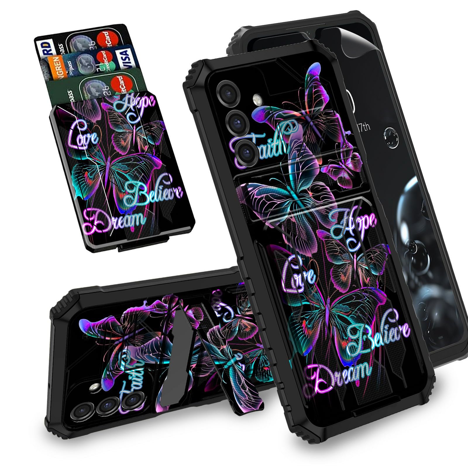 Photo 1 of BREIDMKFM for Galaxy A15 5G Phone Case,for Samsung Galaxy A15 5G Case with Screen Protector Kickstand Card Holder Detachable Dual Layer Hybrid Shockproof Case for Samsung A15,Purple Butterfly Glitter