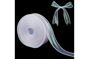 letsinstyle 45 Yards Wired Organza Ribbon, 1.6 Inch Sheer Iridescent Ribbons, Sparkly Fishtail Yarn Trims for Wedding Wrappin