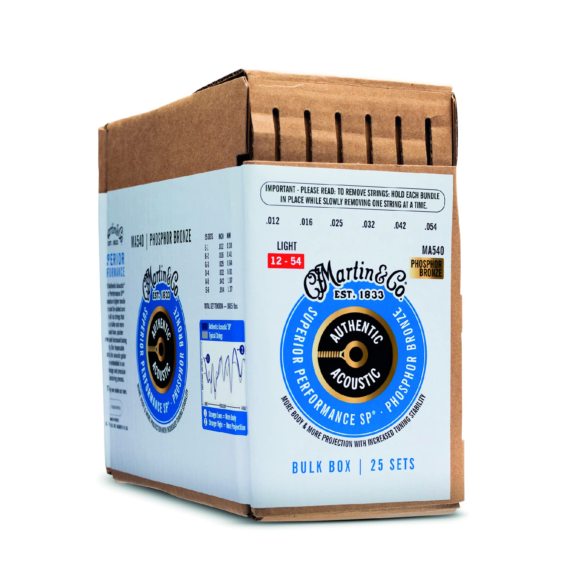 Martin Strings - Authentic Acoustic SP Phosphor Bronze Acoustic Guitar Strings Custom Light 12-54 - 25 Sets