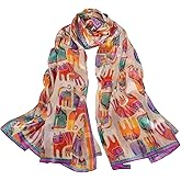 Sichdew Women's 100% Mulberry Silk Scarf Lightweight Long Floral Print Neck Scarf, Beach Wrap & Travel Photography Shawl Gift