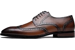 Jousen Men's Dress Shoes Leather Wingtip Formal Business Oxford Shoes Brogue Retro Derby Dress Shoes for Men