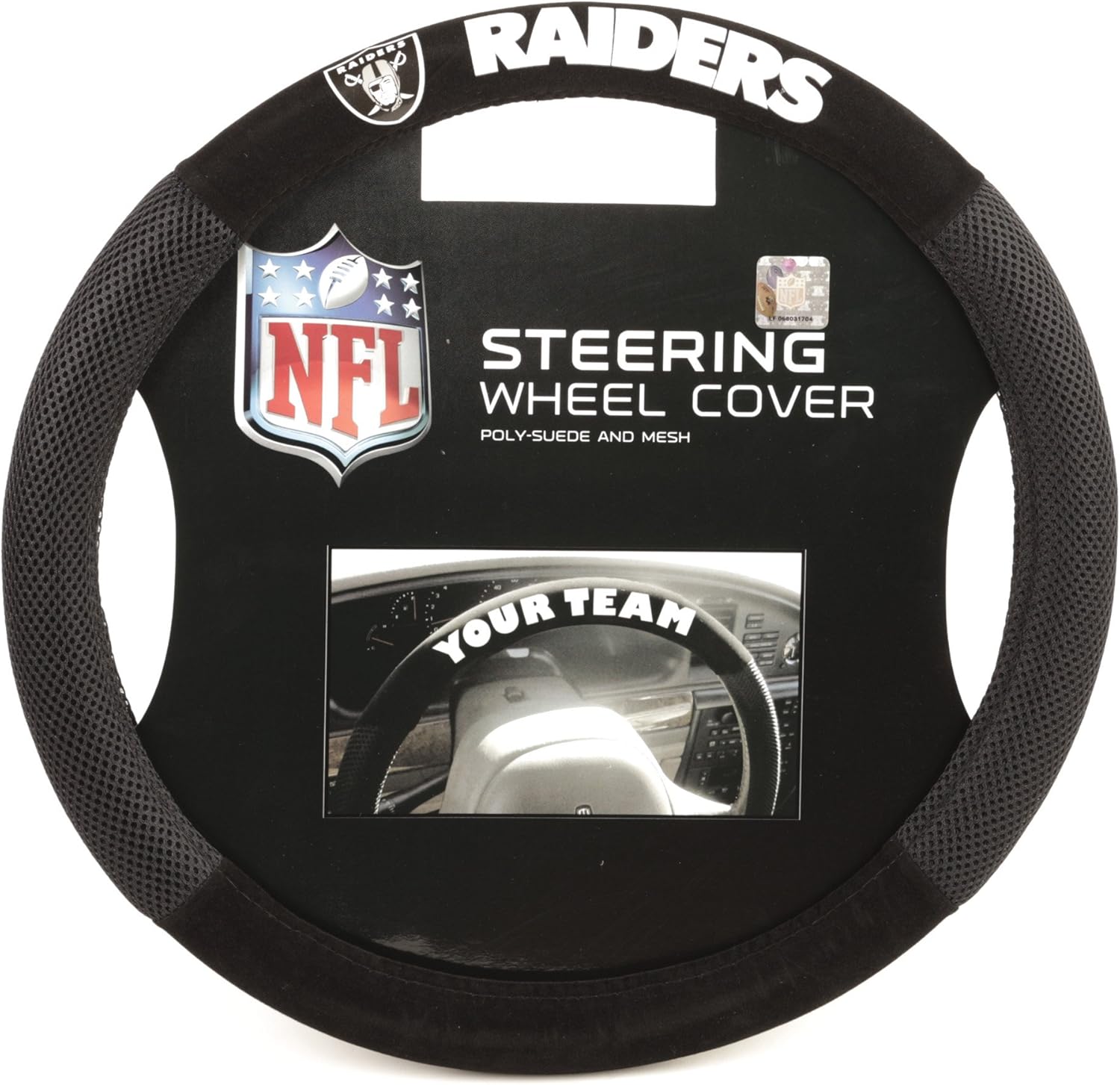 NFL Oakland Raiders Poly-Suede Steering Wheel Cover Auto Accessories 15 x 15in