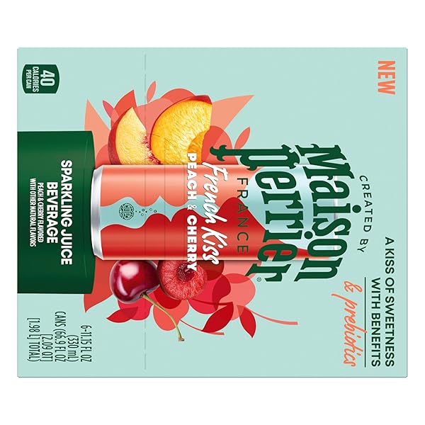 MAISON PERRIER FRENCH KISS SPARKLING JUICE BEVERAGE, PEACH & CHERRY FLAVORS WITH REAL FRUIT JUICES, 6PK 66.9 FL OZ