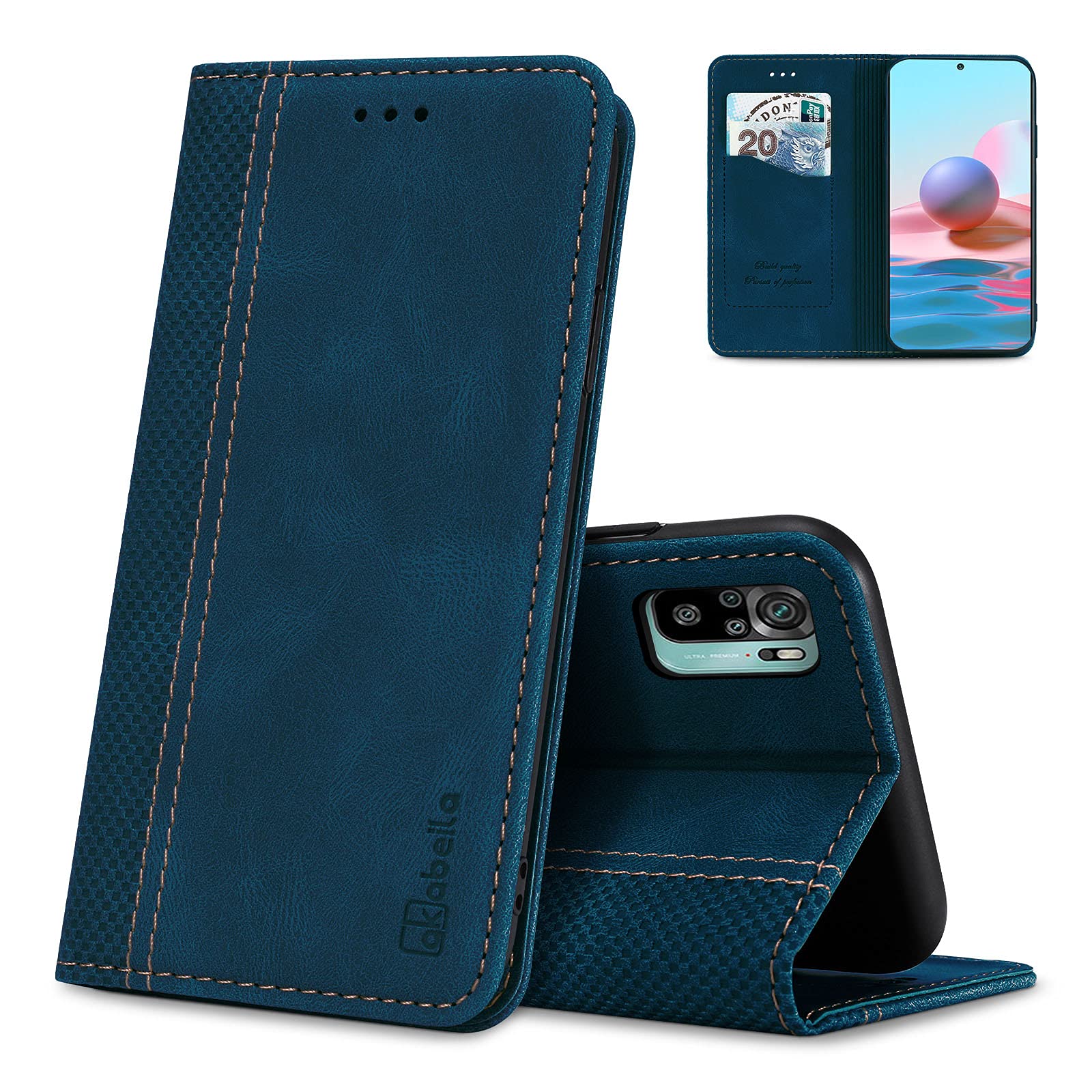 AKABEILA Case for Xiaomi Redmi Note 10 4G PU Leather Flip Wallet Case with Magnetic Closure Kickstand Card Slots Folio Phone Case Cover Shockproof Blue