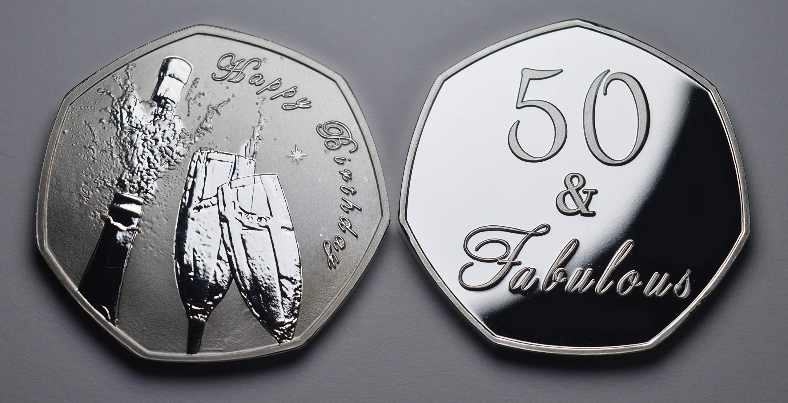 The Commemorative Coin Company 50th Birthday .999 Silver Commemorative '50 & Fabulous'. Unique Gift/Present 50 Fifty Years. Champagne/Prosecco