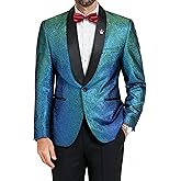YND Men's Shiny Tuxedo Jacket, Sequin Slim Fit Blazer, One-Button Shawl Lapel Suit for Party, Prom, Wedding, Dinner