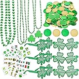 132Pcs St. Patricks Day Accessories Party Favors Shamrock Glasses Necklaces Green Gold Coins Tattoos for Irish St Patrick's D