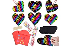 Natonhi 36 Pack Valentines Day Gifts Card for Kids,Heart Rainbow Scratch Art Paper Valentine Crafts for Kids Party Favors Classroom Exchange Prizes