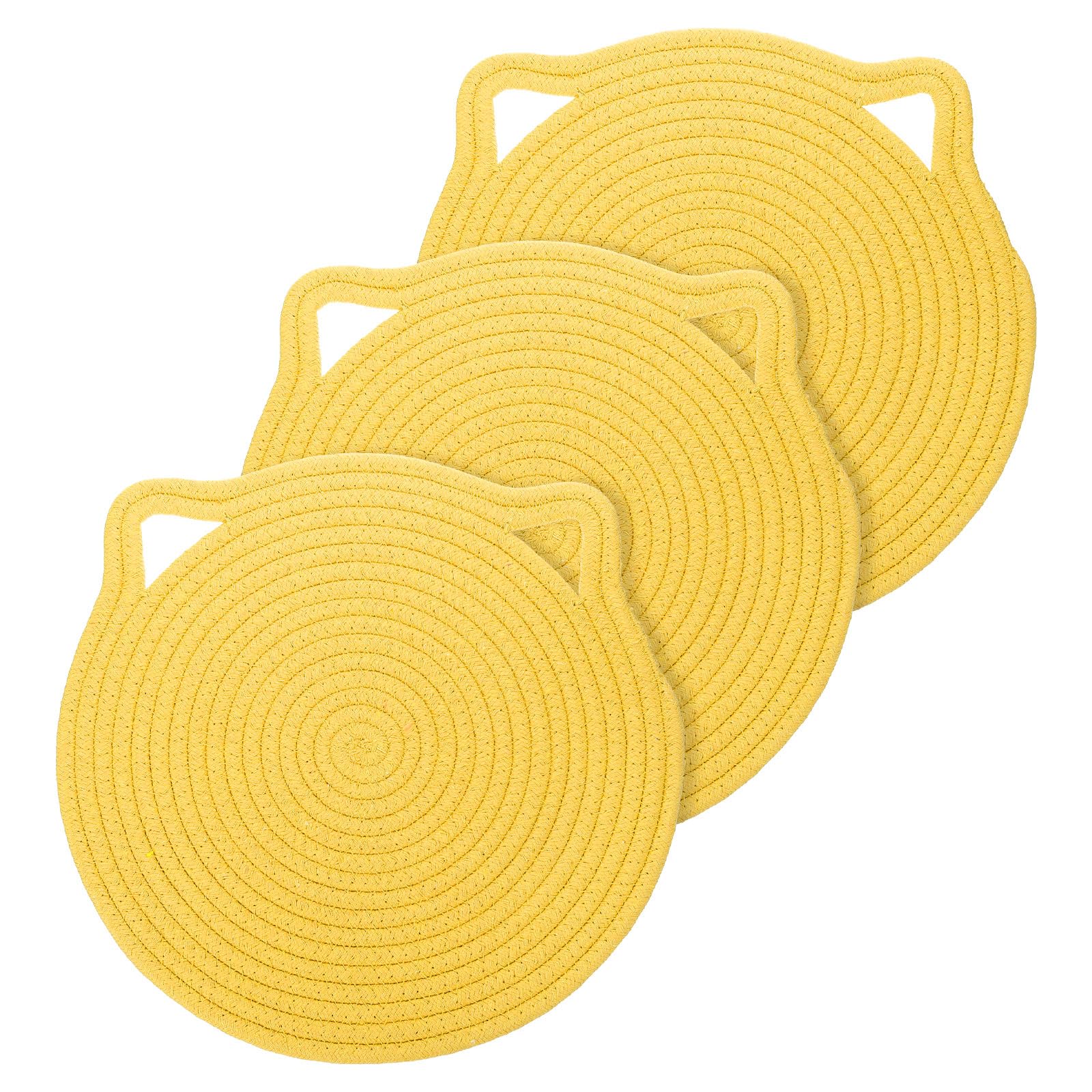 uxcell Pot Holders, 3pcs 12" - Cotton Trivets Set, Cat Ear Heat Insulation Pad, Pot Holder for Cups, Plates, Hot Pots and Pans, Yellow
