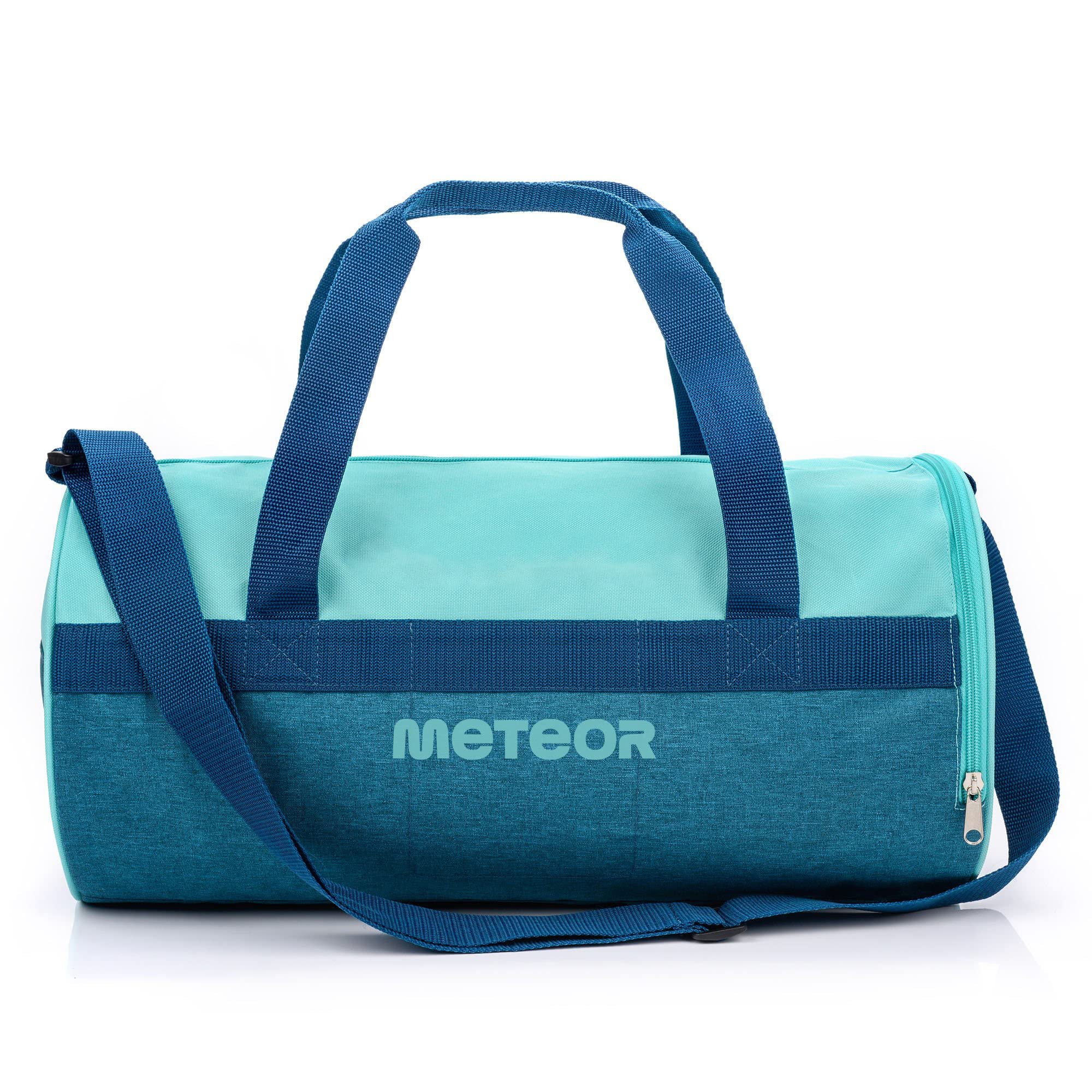 meteor Gym Duffel Cabin Holdall Bag - Lightweight Sports Luggage with Shoe Compartment, Shoulder Strap, Underseat Hand Size for Travel Workout Weekend Overnight (Blue/Mint, 25L)