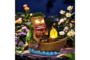 CFFOWNUG Solar Tiki Outdoor Statues: Funny Tiki Bar Decor with Solar Light Outside Decoration for Lawn Yard Patio Garden Gifts for Housewarming (Boating)