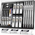 Nicpro 22PCS Metal Mechanical Pencil Set in Case, Art Drafting Pencil 0.5, 0.7, 0.9 mm & 2 PCS 2mm Mechanical Drawing Pencils with 396PCS Leads (4B 2B HB 2H Colored) for Drawing Writing Sketching
