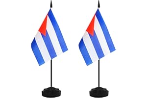 YAMIUO 2 Pack Cuba Desk Flag Set, Cuban Desktop Small Miniature Table Office Flag with 12" Black Pole and Black Base, Offices, Classroom, Home, Festival Decoration (Cuba)
