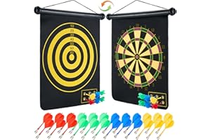 moopok Magnetic Dart Board with 24pcs Darts,Indoor Outdoor Dart Game for Kids and Adults，2in1 Rollup Safe Dart Flights Toys Set for 3-12 Year Old Boys Girls Christmas Birthday Gifts