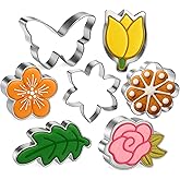 7PCS Floral Cookie Cutters Set – Stainless Steel Leaf and Flower Cookie Cutters Rose Daisy Tulip Lily Butterfly and Oak Leaf Shapes Baking Cutters Baking Bakeware for Holiday Birthday Party Decoration