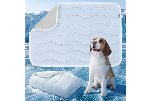 Bedsure Cooling Mat for Large Dogs - Q-Max>0.4 Thin Breathable Cooling Crate Pad Indoor for Pet with Chill Cool Fiber as Cooling Topper，Portable Washable Kennel Mat in Outdoor Summer, 35x23, Blue