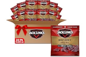 Jack Link's Beef Jerky, Original, Multipack Bags - Flavorful Meat Snacks for Lunches, Ready to Eat Protein Snacks, Individual Packs - 7g of Protein, Made with 100% Beef - 0.625 oz (Pack of 20)