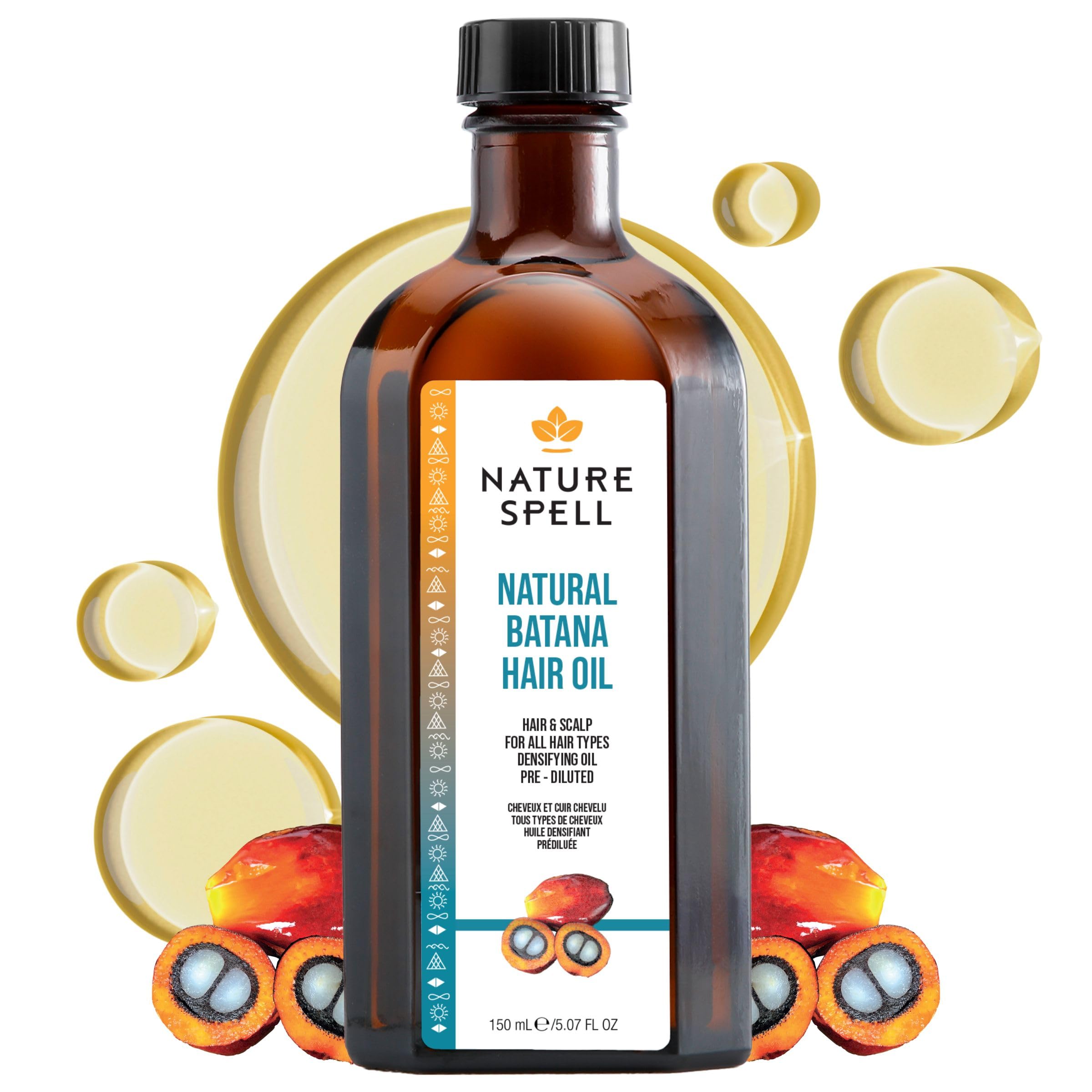 Nature Spell Batana Oil for Hair Growth, Pre-Diluted Scalp Oil, Strengthens & Repairs Damaged Strands, Nourishes & Hydrates Split Ends, Adds Shine, For All Hair Types, Vegan, 150 ml