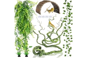 QUOZUO Bearded Dragon Tank Accessories, Terrarium Hanging Plant Vines Artificial Leaves Reptile Hide, Bridge Jungle Climber Reptile Vines for Snakes Bearded Dragon Chameleon Gecko Lizard