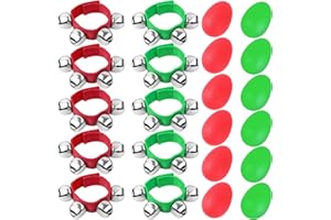 Augshy 24 Packs Christmas Shaker Musical Instruments for Kids, 12 Packs Egg Shaker and 12 Packs Wrist Hand Band Jingle Bells (Red & Green)
