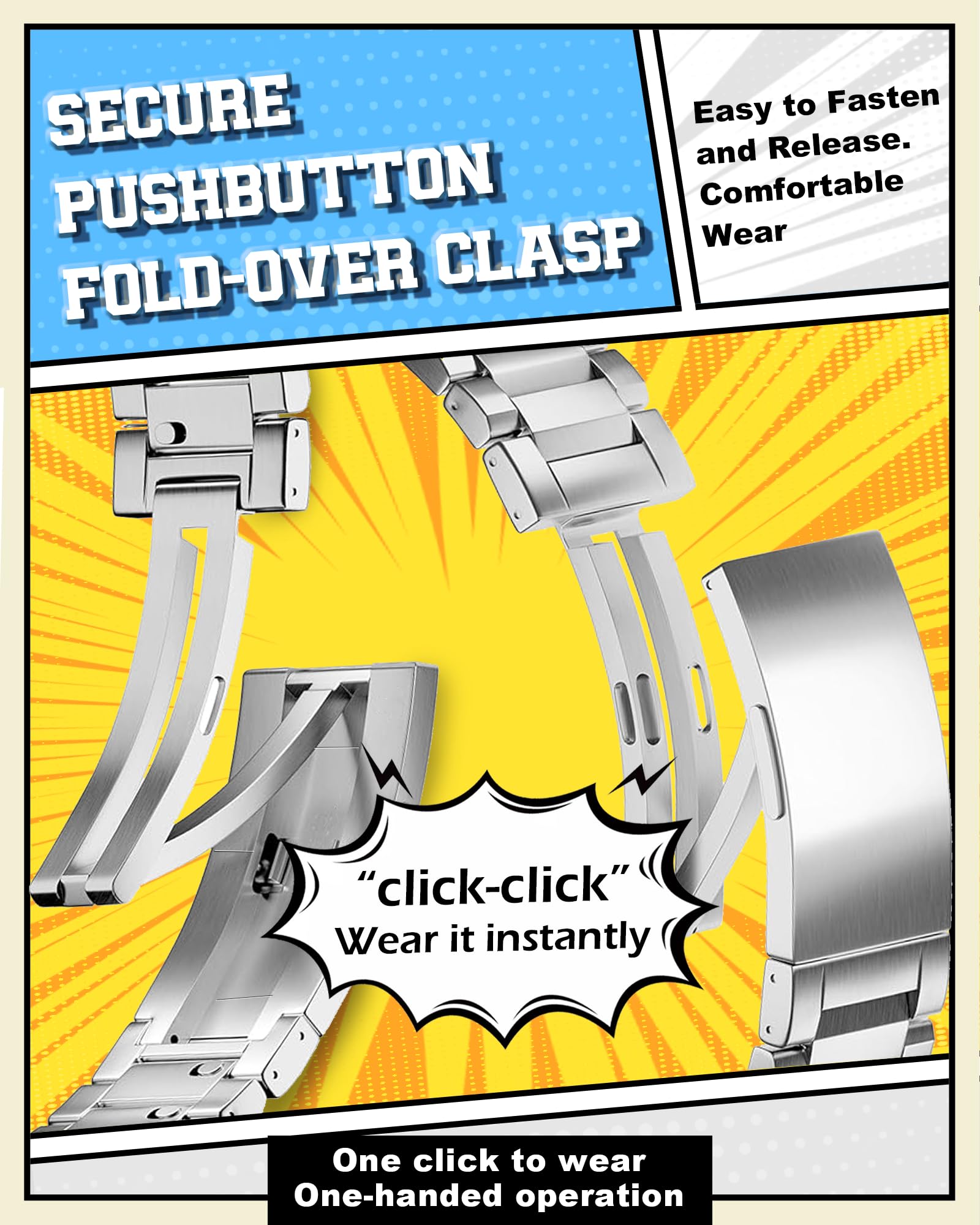 AOKOOR Metal Band Compatible with Apple Watch Band 49/46/45/44/42mm for Men and Women Tool-Free Quick-Adjust Stainless Steel Band for iWatch Ultra 2 SE Ultra Series 10 9 8 7 6 5 4 3 2 1 (Silver)