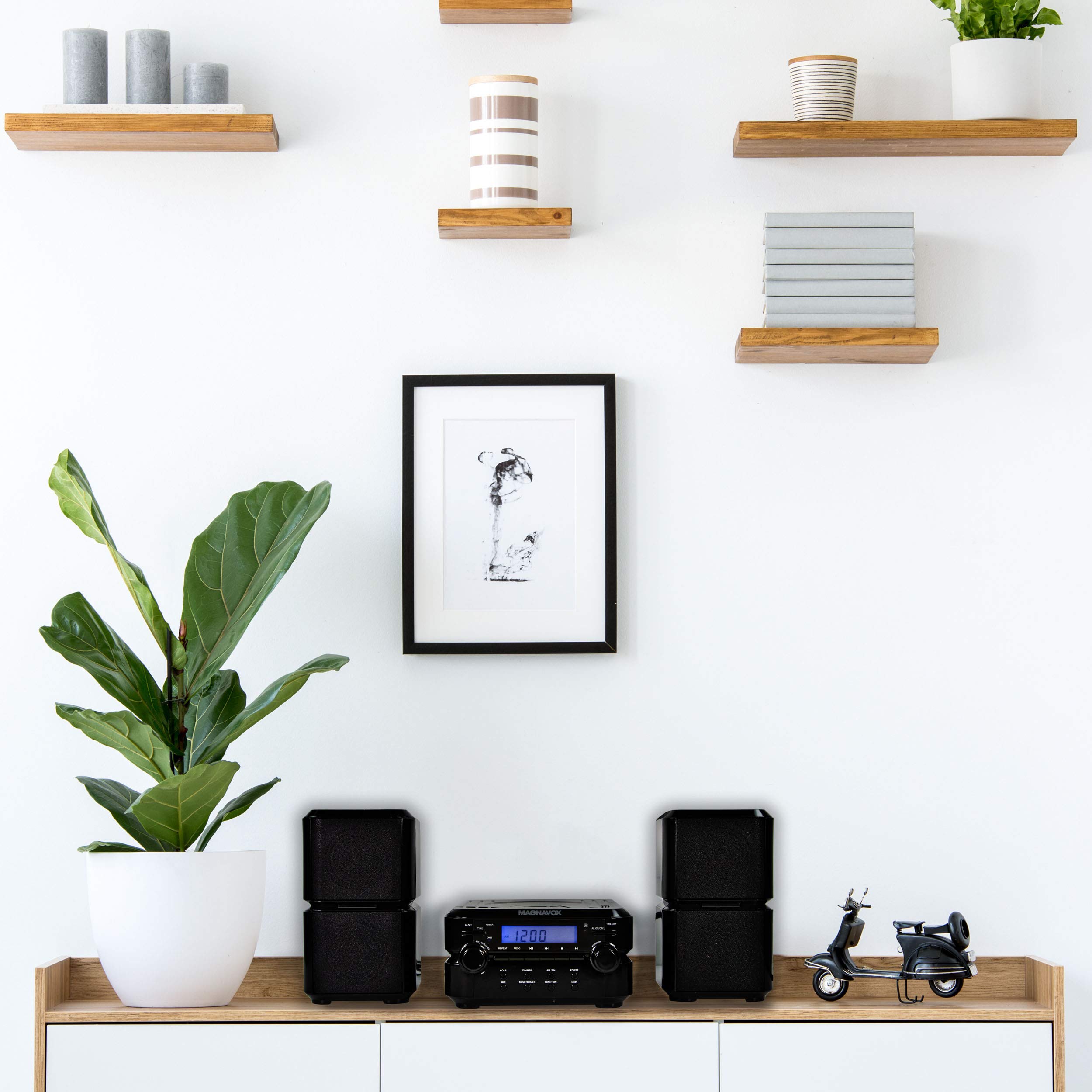 Magnavox MM435M-BK 3-Piece Compact CD Shelf System with Digital FM Stereo Radio, Bluetooth Wireless Technology, and Remote Control in Black | LCD Display | AUX Port Compatible | 2022 Version |