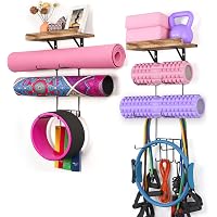 LSK Wall-Mounted Yoga Mat Holder Rack - 4-Tier Metal Storage With Hooks For Mats, Foam Rollers, Bands